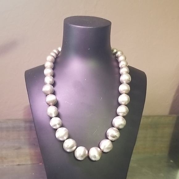 MEXICAN SILVER BEAD NECKLACE, 74 GRAMS 925 (2.7 OZ) EUC, #2506 - Picture 1 of 4